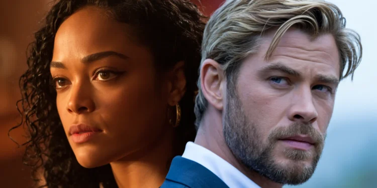 Tessa Thompson and Chris Hemsworth
