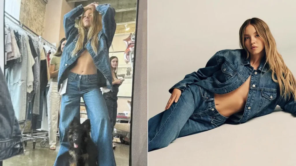 sydney sweeney bold braless dress look