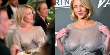 sydney sweeney bold silver dress look 2025